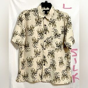 MENS 💯% SILK CREAM COLORED SHIRT WITH GREEN FLOWERS